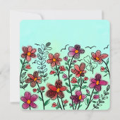 春ユニークレッドドードルフラワーズ誕生日 招待状 (裏面)