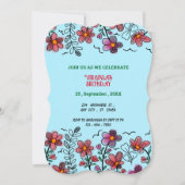 春ユニークレッドドードルフラワーズ誕生日 招待状 (正面)