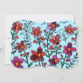 春ユニークレッドドードルフラワーズ誕生日 招待状 (裏面)