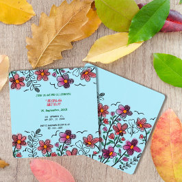 春ユニークレッドドードルフラワーズ誕生日 招待状