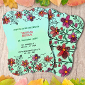 春ユニークレッドドードルフラワーズ誕生日 招待状