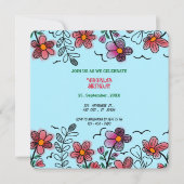 春ユニークレッドドードルフラワーズ誕生日 招待状 (正面)