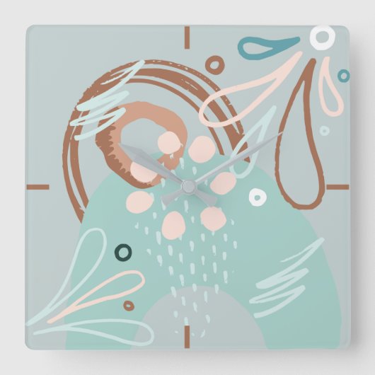 春ライトフラワー抽象芸術 スクエア壁時計 (正面)