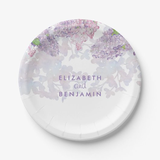 春ライラックフローラ水彩エレガント ペーパープレート (正面)