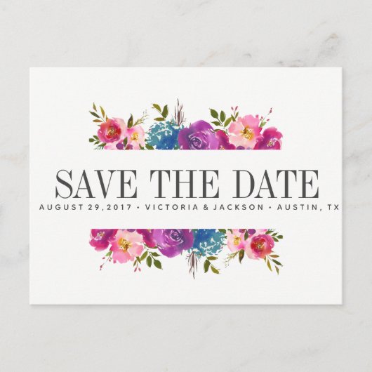 春ラッシュ |ピンクの花WEDDING日付を保存 案内ポストカード (正面)