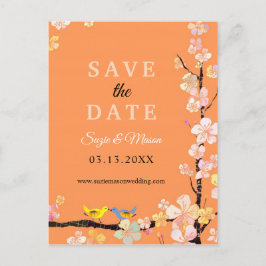 春ラブバードフローラ結婚式の日付を保存 ポストカード