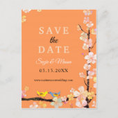 春ラブバードフローラ結婚式の日付を保存 ポストカード (正面)