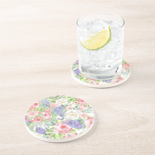春ラベンダーとピンクの花コースター コースター (側面)