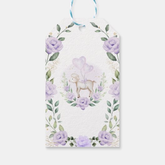 春ラムパープルフローラベビーシャワー誕生日 ギフトタグ (裏面)