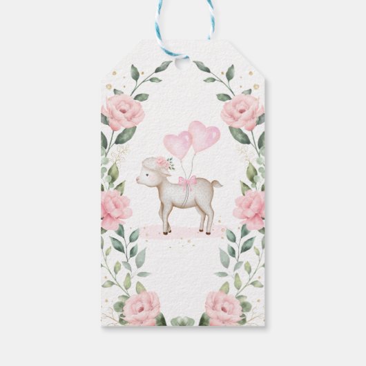 春ラムピンクフローラベビーシャワー誕生日のお気に入り ギフトタグ (裏面)