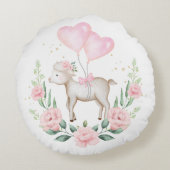 春ラムピンクフローラリースベビーガール子供部屋 ラウンドクッション (裏面)