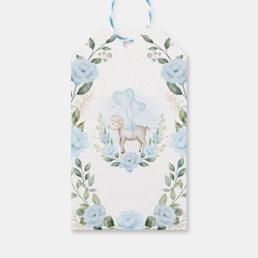 春ラムブルーフローラベビーシャワー誕生日 ギフトタグ (裏面)