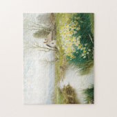 春ランドスケープハウスストリームダフォディルフラワー ジグソーパズル (縦)