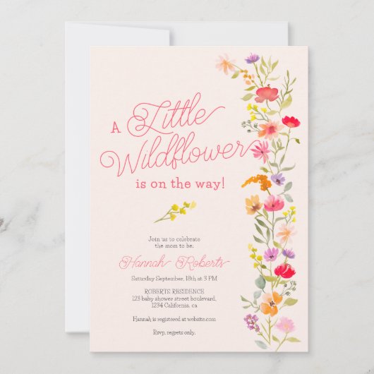 春リトルワイルドフラワーのフローラの赤ちゃんシャワー 招待状 (正面)