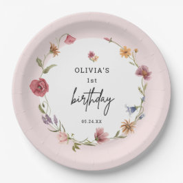 春リトルワイルドフラワーガール1st誕生日パーティー ペーパープレート