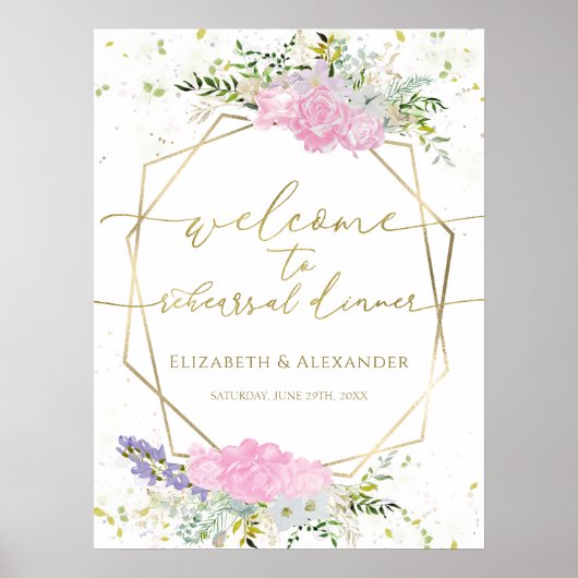 春リハーサルディナーウェルカムサインワイルドフラワー ポスター (正面)