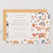 春レインボークラウドパターンベビーシャワー招待状 サンキューカード (正面/裏面)