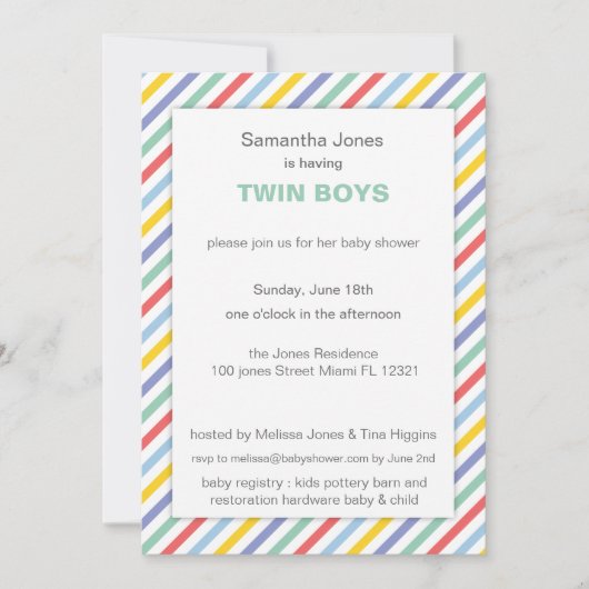 春レインボーストライプズ模様ベビーシャワー 招待状 (正面)