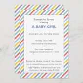 春レインボーストライプズ模様ベビーシャワー 招待状 (正面/裏面)