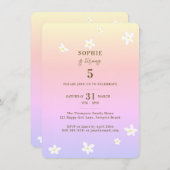 春レインボーホワイトデイジーガールバースデーパーティー 招待状 (正面/裏面)