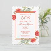 春レッドチューリップスタイリッシュフローラ60th誕生日 招待状 (スタンド正面)