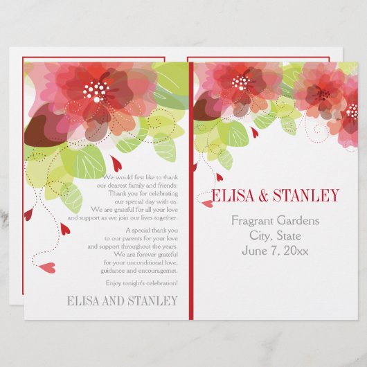 春レッド、ピンクの花フローラ結婚式 (正面/裏面)