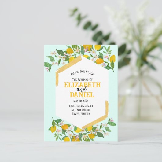 春レモン葉書結婚式招待状 ポストカード (スタンド正面)