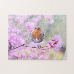 春ロビンの鳥の花 ジグソーパズル