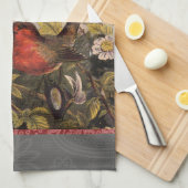 春ロビンバーズレッド野鳥観察 キッチンタオル (四つ折り)