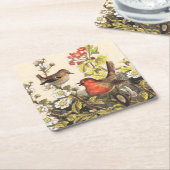 春ロビンバーズレッド野鳥観察 スクエアペーパーコースター (アングル)