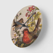 春ロビンバーズレッド野鳥観察 ラウンド壁時計 (傾斜)