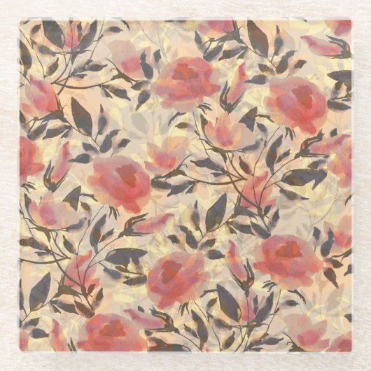 春ワイルドバラ:水色パターン。 ガラスコースター (正面)