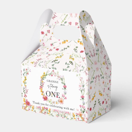春ワイルドフラワーの最初の誕生日パーティーのお願いボックス フェイバーボックス (裏面サイド)