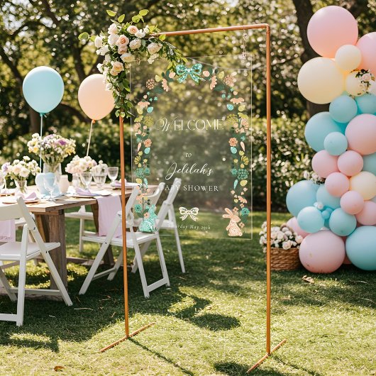 春ワイルドフラワーイースターバニーベビーシャワーウェルカム アクリルサイン