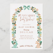 春ワイルドフラワーイースターバニーベビーシャワーボウ 箔招待状 (正面)