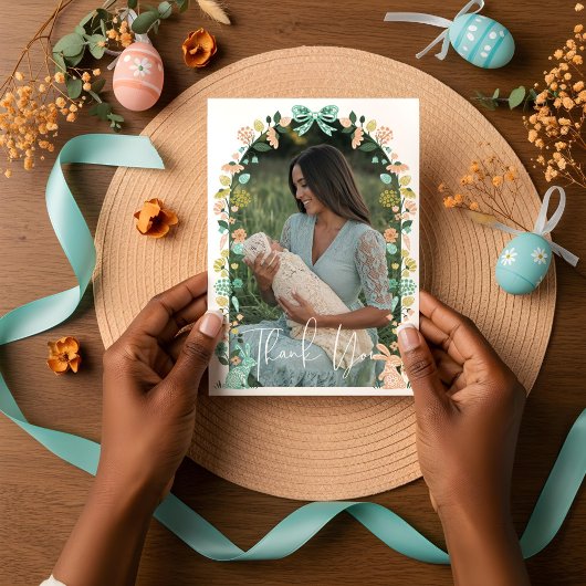 春ワイルドフラワーイースターバニーベビーシャワー サンキューカード