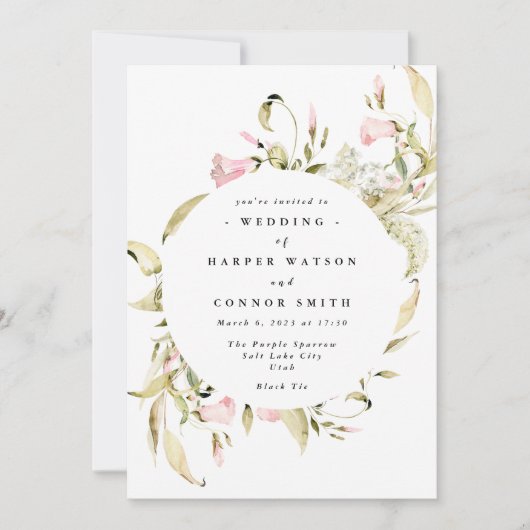 春ワイルドフラワーウォータカラ結婚ーの 招待状 (正面)