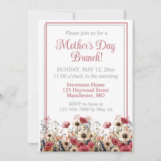 春ワイルドフラワーウォーターカラーマザーズデイブランチ 招待状 (正面)
