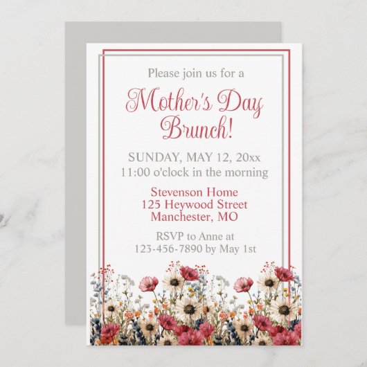 春ワイルドフラワーウォーターカラーマザーズデイブランチ 招待状 (正面/裏面)