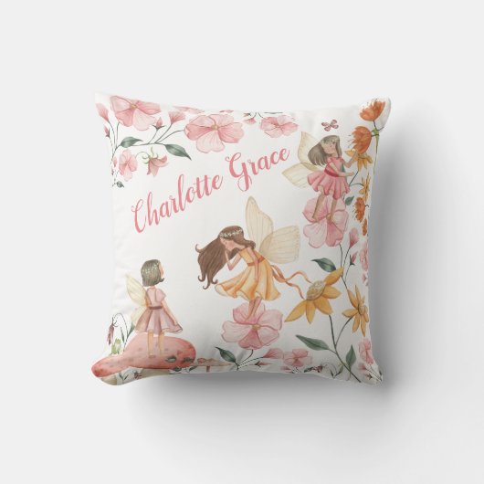 春ワイルドフラワーウッドランドフェアリーズガール子供部屋 クッション (正面)