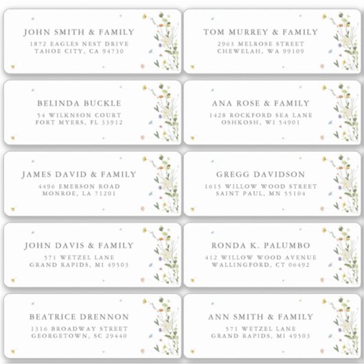 春ワイルドフラワーガーデンフローラゲストネームアドレス シール (正面)