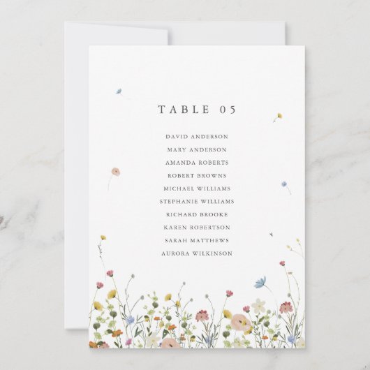 春ワイルドフラワーガーデンフローラシーティングチャートカード 招待状 (裏面)