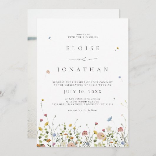 春ワイルドフラワーガーデンフローラボホフォト結婚ズ 招待状 (正面/裏面)