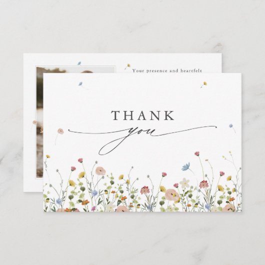 春ワイルドフラワーガーデンフローラミニマル結婚リスト サンキューカード (正面/裏面)