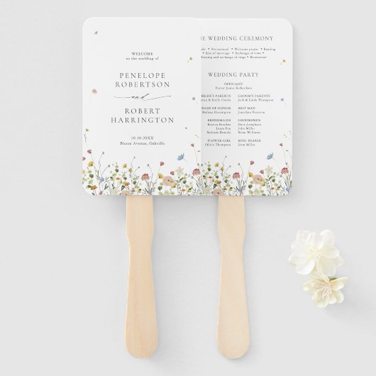 春ワイルドフラワーガーデンフローラミニマル結婚リスト ハンドファン (正面&裏面)