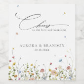 春ワイルドフラワーガーデンフローラミニマル結婚リスト ワインラベル (シングルラベル)