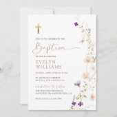 春ワイルドフラワーガールバプテスマと《キリスト教》洗礼式や命名式 招待状 (正面)
