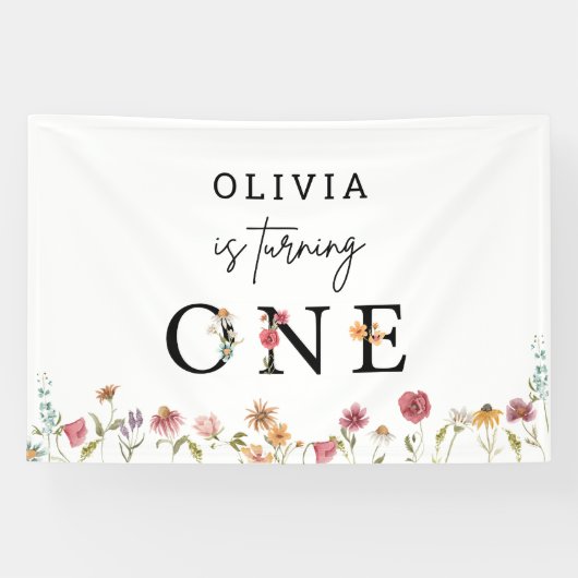 春ワイルドフラワーガール1st誕生日パーティーバナー 横断幕 (横)