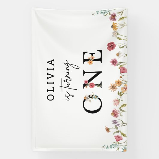 春ワイルドフラワーガール1st誕生日パーティーバナー 横断幕 (縦)