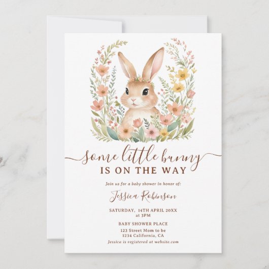 春ワイルドフラワーキュートバニーイースターベイビーシャワー 招待状 (正面)